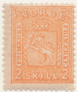Norway 1867 Mint Never Hinged Stamp NK12(SC12) Coat of Arms – Double "SKILL” 2 Skilling Orange