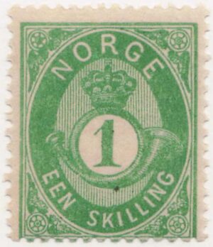 Norway 1873 Mint Never Hinged Stamp NK16IIa(SC16) Posthorn (Skilling 1872-75) 1 Skilling Green,Yellow green