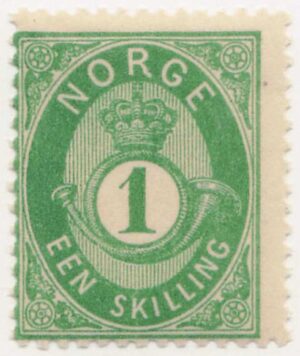 Norway 1873 Mint Never Hinged Stamp NK16IIa(SC16) Posthorn (Skilling 1872-75) 1 Skilling Green,Yellow green