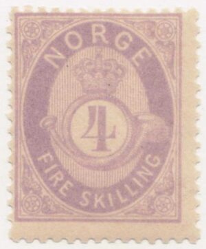 Norway 1875 Mint Never Hinged Stamp NK19II(SC19) Posthorn (Skilling 1872-75) 4 Skilling Lilac Thin White Paper