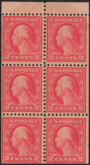 USA 1917 Mint Never Hinged Booklet Pane SC499 George Washington Pink 2 Cent 1917