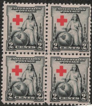 USA 1931 Mint Never Hinged Block SC702 The Greatest Mother (1930), poster by Lawrence Wilbur Red,Black 2 Cent 1931