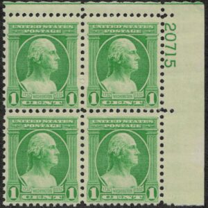 USA 1932 Mint Never Hinged Plateblock SC705 George Washington Green 1 Cent 1932