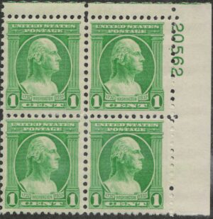 USA 1932 Mint Never Hinged Plateblock SC705 George Washington Green 1 Cent 1932