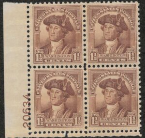 USA 1932 Mint Never Hinged Plateblock SC706 George Washington Brown 1.5 Cent 1932