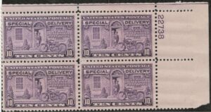 USA 1927 Mint Never Hinged Plateblock SCE15 Motorcycle Grey violet 10 Cent 1927