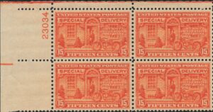 USA 1931 Mint Never Hinged Plateblock SCE16 Motorcycle Orange 15 Cent 1931