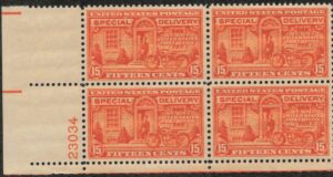 USA 1931 Mint Never Hinged Plateblock SCE16 Motorcycle Orange 15 Cent 1931