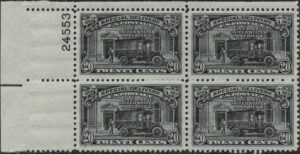 USA 1951 Mint Never Hinged Plateblock SCE19 Post Office Truck Black 20 Cent 1951
