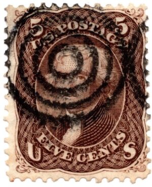 USA 1863 Used Stamp SC76 Thomas Jefferson Brown 5 Cent 1863