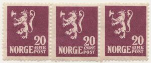 Norway 1922 Mint Never Hinged Strip NK127(SC101) Lion I 1922-1924 20 Øre Red lilac