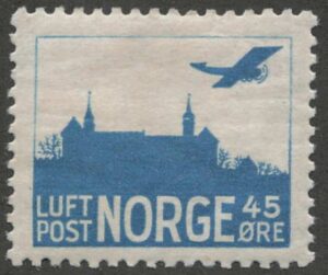 Norway 1927 Mint Never Hinged Stamp NK155I(SCC1) Airmail with frame 45 Øre Greenish blue -weak frame
