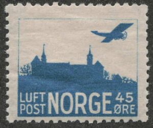 Norway 1927 Mint Never Hinged Stamp NK155I(SCC1) Airmail with frame 45 Øre Greenish blue -weak frame