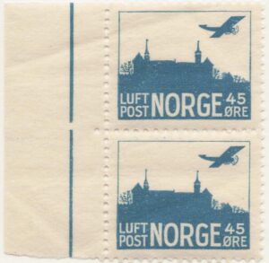 Norway 1934 Mint Never Hinged Pair NK155II(SCC1) Airmail with frame 45 Øre Greenish blue -Strong Frame