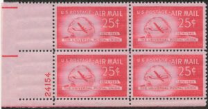 USA 1949 Mint Never Hinged Plateblock SCC44 Boeing Stratocruiser and Globe Pink carmine 25 Cent 1949