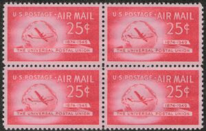 USA 1949 Mint Never Hinged Plateblock SCC44 Boeing Stratocruiser and Globe Pink carmine 25 Cent 1949