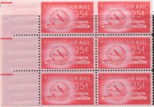 USA 1949 Mint Never Hinged Block SCC44 Boeing Stratocruiser and Globe Pink carmine 25 Cent 1949