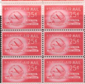 USA 1949 Mint Never Hinged Block SCC44 Boeing Stratocruiser and Globe Pink carmine 25 Cent 1949