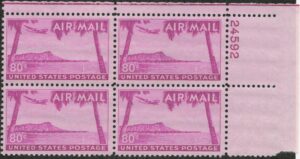 USA 1952 Mint Never Hinged Plateblock SCC46 Diamond Head, Honolulu, Hawaii Bright red violet 80 Cent 1952