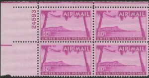 USA 1952 Mint Never Hinged Plateblock SCC46 Diamond Head, Honolulu, Hawaii Bright red violet 80 Cent 1952