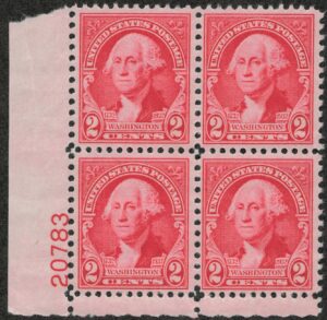 USA 1932 Mint Never Hinged Plateblock SC707 George Washington Carmine rose 2 Cent 1932