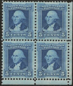 USA 1932 Mint Never Hinged Block SC710 George Washington Blue 5 Cent 1932