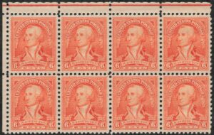 USA 1932 Mint Never Hinged Block SC711 Gen. George Washington at Trenton (1792), by John Trumbull Red orange 6 Cent 1932
