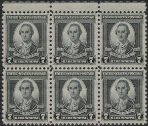 USA 1932 Mint Never Hinged Block SC712 George Washington Black 7 Cent 1932