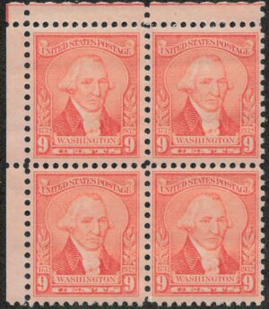 USA 1932 Mint Never Hinged Block SC714 George Washington Bright red 9 Cent 1932