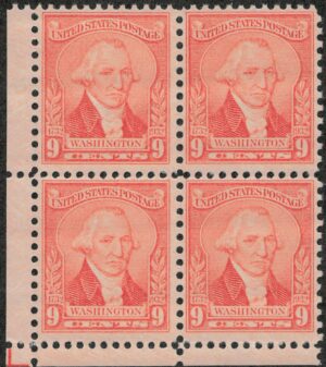 USA 1932 Mint Never Hinged Block SC714 George Washington Bright red 9 Cent 1932