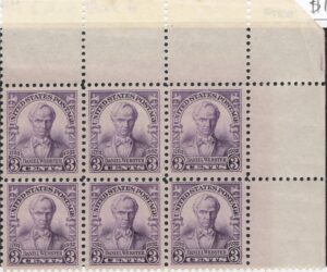 USA 1932 Mint Never Hinged Block SC725 Daniel Webster Violet 3 Cent 1932