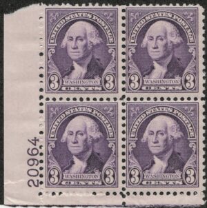 USA 1932 Mint Never Hinged Plateblock SC720 George Washington Deep violet 3 Cent 1932