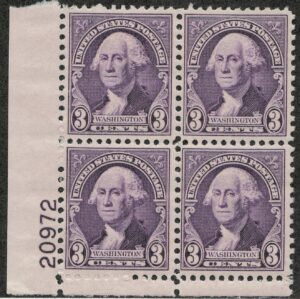USA 1932 Mint Never Hinged Plateblock SC720 George Washington Deep violet 3 Cent 1932