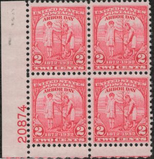 USA 1932 Mint Never Hinged Plateblock SC717 Boy and Girl Planting Tree Carmine rose 2 Cent 1932