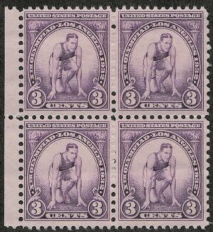Mint Never Hinged Block USA 1932 SC718 Runner at Starting Mark Violet 3 Cent 1932