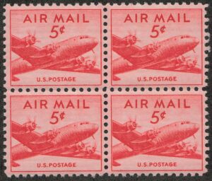Mint Never Hinged Block USA 1947 SCC33 DC-4 Skymaster Carmine 5 Cent 1947