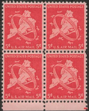 Mint Never Hinged Block USA 1948 SCC38 Map of Five Boroughs New York City & Planes Carmine 5 Cent 1948