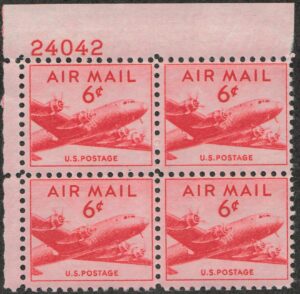 Mint Never Hinged Plateblock USA 1949 SCC39 DC-4 Skymaster Carmine 6 Cent 1949