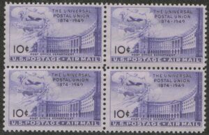 Mint Never Hinged Block USA 1949 SCC42 Post Office Department Building Violet 10 Cent 1949