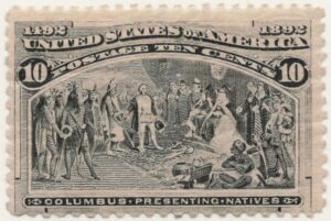 Mint Lightly Hinged Stamp USA 1893 SC237 Columbus Presenting Natives Black brown 10 Cent 1893