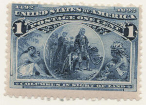 Mint Never Hinged Stamp USA 1893 SC230 Columbus in Sight of Land Dark blue 1 Cent 1893