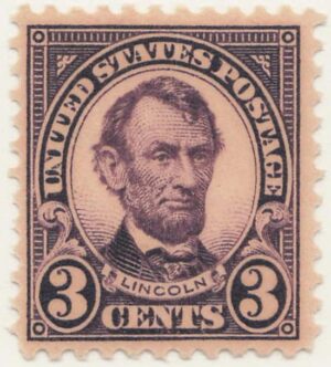 Mint Lightly Hinged Stamp USA 1923 SC555 Abraham Lincoln Violet 3 Cent 1923