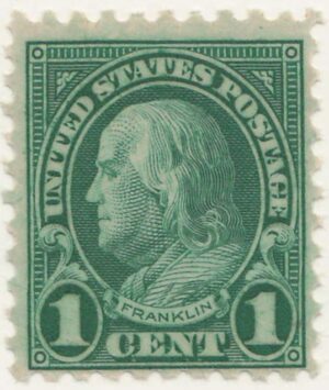 Mint Never Hinged Stamp USA 1923 SC581 Benjamin Franklin Green 1 Cent 1923