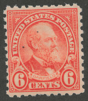 Mint Never Hinged Stamp USA 1925 SC587 James A. Garfield Red orange 6 Cent 1925