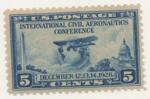 Mint Never Hinged Stamp USA 1928 SC650 Airliner Ryan Brougham B-5 (1927) and globe Blue 5 Cent 1928