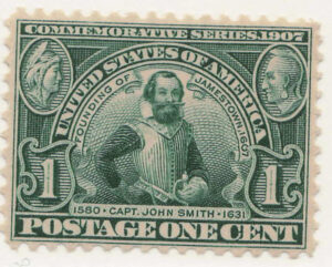 Mint Never Hinged Stamp USA 1907 SC328 Captain John Smith (1580-1631), English soldier and explorer Green 1 Cent 1907