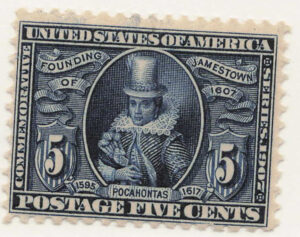 Mint Never Hinged Stamp USA 1907 SC330 Pocahontas (1596-1617), Powhatan convert to Christianity Blue 5 Cent 1907