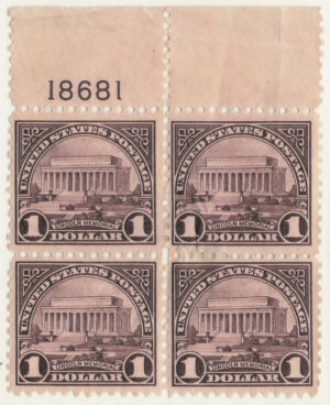 Mint Hinged Stamp USA 1923 SC571 Lincoln Memorial Violet black 1 Dollar 1923