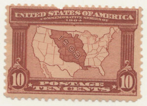 Mint Never Hinged Stamp USA 1904 SC327 Map of Louisiana Purchase (1803) Red Brown 10 Cent 1904