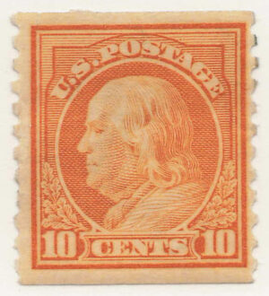 Mint Hinged Stamp USA 1922 SC497 Benjamin Franklin Yellow orange 10 Cent 1922